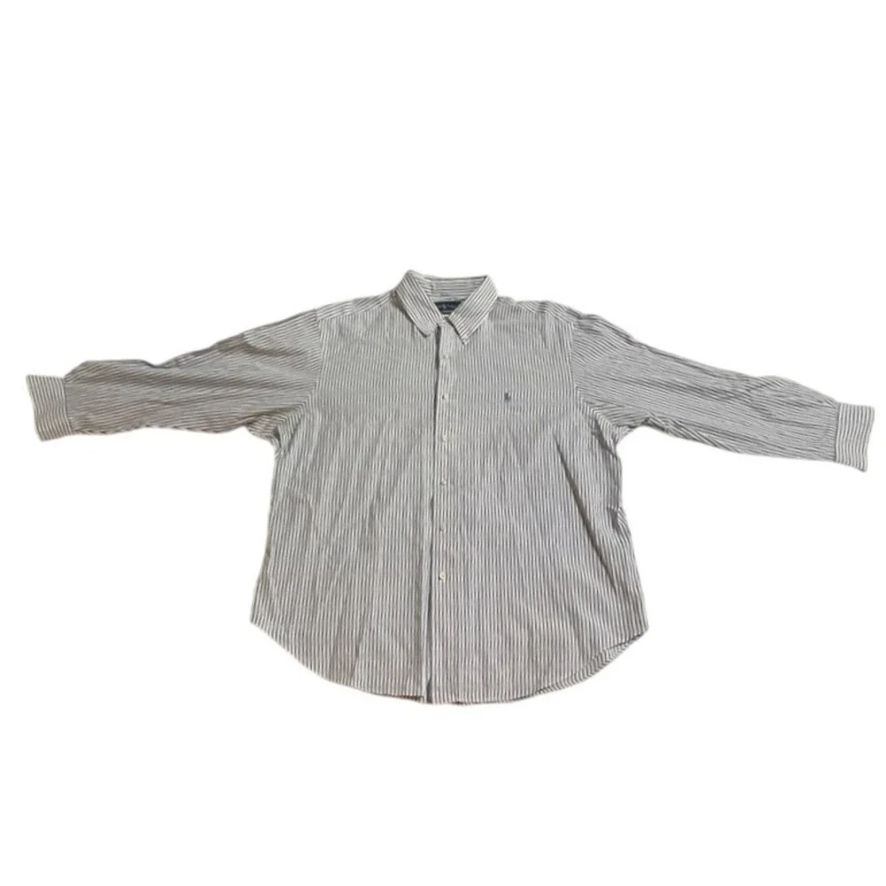 Polo Ralph Lauren Shirt Mens 17.5‎ Striped Blue/White Classic Fit Dress *READ*
